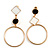 Black/ White Enamel Assymetric Circle Drop Earrings In Gold Tone Metal - 60mm L - view 3