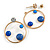 Gold Tone Hoop Front Back Earrings with Blue Enamel Disk - 30mm Diameter