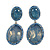 Milky Blue/ Sky Blue Oval Glass, Crystal Drop Earrings In Silver Tone - 55mm Long - view 2