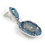 Milky Blue/ Sky Blue Oval Glass, Crystal Drop Earrings In Silver Tone - 55mm Long - view 7