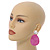 Statement Pink Acrylic Curvy Oval Drop Earrings In Matt Silver Tone - 65mm L - view 2