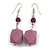 Long Pastel Plum Faceted Resin/ Glass Bead Drop Earrings with Silver Tone Closure - 60mm Long - view 3