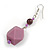 Long Pastel Plum Faceted Resin/ Glass Bead Drop Earrings with Silver Tone Closure - 60mm Long - view 4
