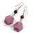 Long Pastel Plum Faceted Resin/ Glass Bead Drop Earrings with Silver Tone Closure - 60mm Long