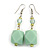 Long Pastel Green/ Mint Green Faceted Acrylic/ Lime Green Glass Bead Drop Earrings with Silver Tone Closure - 60mm Long - view 3