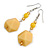 Long Pale Yellow Faceted Resin/ Lemon Yellow Glass Bead Drop Earrings with Silver Tone Closure - 60mm Long - view 3