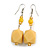 Long Pale Yellow Faceted Resin/ Lemon Yellow Glass Bead Drop Earrings with Silver Tone Closure - 60mm Long - view 6