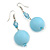 Large Pastel Blue Resin/ Sky Blue Glass Bead Ball Drop Earrings In Silver Tone - 70mm Long - view 3