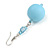 Large Pastel Blue Resin/ Sky Blue Glass Bead Ball Drop Earrings In Silver Tone - 70mm Long - view 4
