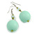 Large Pastel Mint Green Resin/ Lime Green Glass Bead Ball Drop Earrings In Silver Tone - 70mm Long - view 3