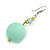 Large Pastel Mint Green Resin/ Lime Green Glass Bead Ball Drop Earrings In Silver Tone - 70mm Long - view 4