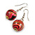 Deep Pink/ Black/ Golden Colour Fusion Wood Bead Drop Earrings with Silver Tone Closure - 40mm Long - view 4