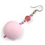 Large Pastel Pink Resin/ Milky Pink Glass Bead Ball Drop Earrings In Silver Tone - 70mm Long - view 3