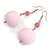Large Pastel Pink Resin/ Milky Pink Glass Bead Ball Drop Earrings In Silver Tone - 70mm Long - view 5