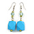 Long Sky Blue Faceted Acrylic/ Lime Green Glass Bead Drop Earrings with Silver Tone Closure - 60mm Long - view 3