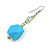 Long Sky Blue Faceted Acrylic/ Lime Green Glass Bead Drop Earrings with Silver Tone Closure - 60mm Long - view 4