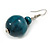 Teal Wood Bead Drop Earrings - 50mm Long - view 4