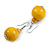 Yellow Wood Bead Drop Earrings - 50mm Long - view 6