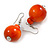 Orange Wood Bead Drop Earrings - 50mm Long