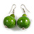 Lime Green Wood Bead Drop Earrings - 50mm Long - view 3