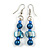 Blue Glass and Shell Bead Drop Earrings with Silver Tone Closure - 6cm Long - view 8
