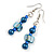 Blue Glass and Shell Bead Drop Earrings with Silver Tone Closure - 6cm Long - view 6