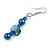 Blue Glass and Shell Bead Drop Earrings with Silver Tone Closure - 6cm Long - view 9