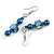 Blue Glass and Shell Bead Drop Earrings with Silver Tone Closure - 6cm Long - view 10
