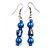Blue Glass and Shell Bead Drop Earrings with Silver Tone Closure - 6cm Long - view 2