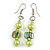 Lime/ Green Glass and Shell Bead Drop Earrings with Silver Tone Closure - 6cm Long