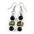 Black Glass and Shell Bead Drop Earrings with Silver Tone Closure - 6cm Long - view 3