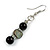 Black Glass and Shell Bead Drop Earrings with Silver Tone Closure - 6cm Long - view 4