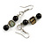 Black Glass and Shell Bead Drop Earrings with Silver Tone Closure - 6cm Long - view 5