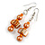 Orange/ Peach Glass and Shell Bead Drop Earrings with Silver Tone Closure - 6cm Long - view 3