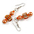 Orange/ Peach Glass and Shell Bead Drop Earrings with Silver Tone Closure - 6cm Long - view 5