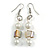 White Glass and Antique White Shell Bead Drop Earrings with Silver Tone Closure - 6cm Long - view 3