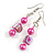 Deep Pink Glass and Magenta Shell Bead Drop Earrings with Silver Tone Closure - 6cm Long