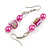 Deep Pink Glass and Magenta Shell Bead Drop Earrings with Silver Tone Closure - 6cm Long - view 4