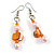 Pale Pink Glass and Orange Shell Bead Drop Earrings with Silver Tone Closure - 6cm Long - view 3