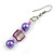 Purple/ Pink Glass and Shell Bead Drop Earrings with Silver Tone Closure - 6cm Long - view 4