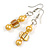 Yellow Glass and Shell Bead Drop Earrings with Silver Tone Closure - 6cm Long
