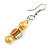 Yellow Glass and Shell Bead Drop Earrings with Silver Tone Closure - 6cm Long - view 4