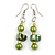 Lime Green/ Green Glass and Shell Bead Drop Earrings with Silver Tone Closure - 6cm Long - view 3