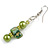 Lime Green/ Green Glass and Shell Bead Drop Earrings with Silver Tone Closure - 6cm Long - view 4