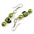 Lime Green/ Green Glass and Shell Bead Drop Earrings with Silver Tone Closure - 6cm Long - view 5