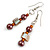 Brown/ Orange Glass and Shell Bead Drop Earrings with Silver Tone Closure - 6cm Long