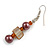 Brown/ Orange Glass and Shell Bead Drop Earrings with Silver Tone Closure - 6cm Long - view 4