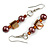 Brown/ Orange Glass and Shell Bead Drop Earrings with Silver Tone Closure - 6cm Long - view 5