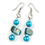 Turquoise Blue Glass and Shell Bead Drop Earrings with Silver Tone Closure - 6cm Long - view 3