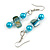 Turquoise Blue Glass and Shell Bead Drop Earrings with Silver Tone Closure - 6cm Long - view 4